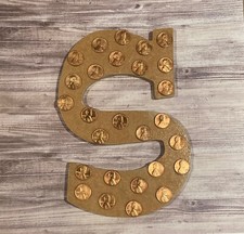 Decorated Wooden Letter S Embellished w/ 1970's US Pennies