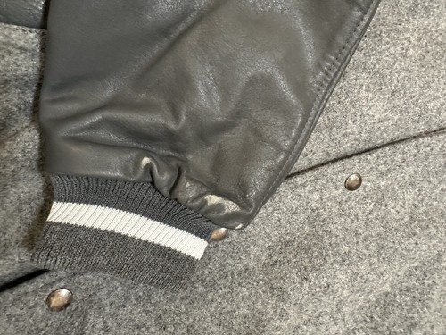 VTG REEBOK 80s GRAY Wool/Leather VARSITY BOMBER JACKET Sz LARGE. Great Condition - Picture 4 of 8