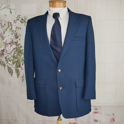 Vintage 70's The Knack Sports Coat Blazer 38in Chest Blue 2 Button Crest Emblem