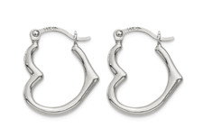 14K White Gold Heart Hoop Earrings Minimalist Petite 5/8" Drop Adults or Kids