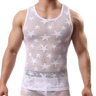Mens Transparent Tank Top Gym Clothing Bodybuilding Mesh Undershirt Sexy  Vest | eBay