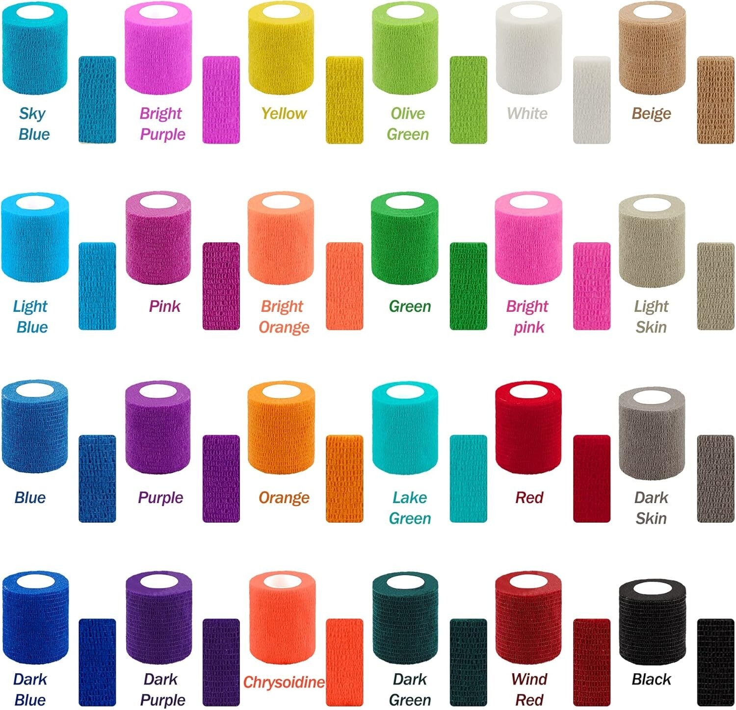 Multicolor Self Adhesive Bandage Wrap 72 Rolls 2-Inch