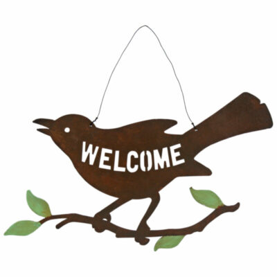 Willkommen Haus Garten Schild Vogel Metall ausgeschnitten Design Wandbehang Plakette Ornament