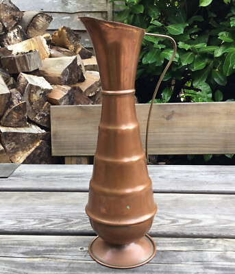Alte Vintage Retro schlanke geriffelte Kupfer & Messing Deko Vase Kanne RD.951161