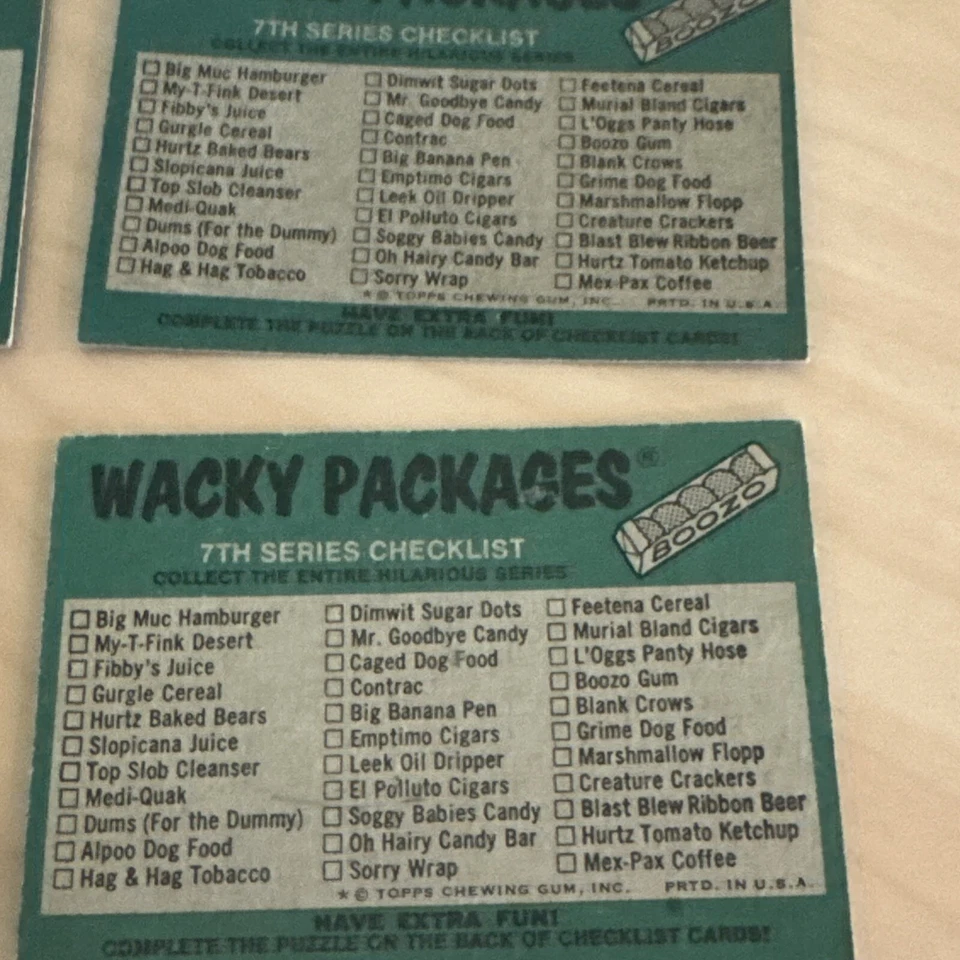 1974 Topps Wacky Packages Rompecabezas Completo Boozo 9 Cartas Listas de Verificación Foto 3 de 4