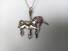 NWOT's Silver tone Unicorn necklace w/ herringbone chain, lobster claw. Costume