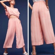 Anthropologie Maeve Pink Dotted Textured Nell Wide Leg Sheer Culottes Small Boho