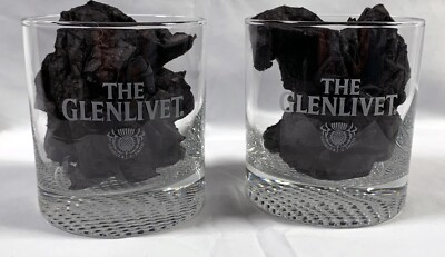 2 The Glenlivet Scotch Whisky Rocks Glasses Hob Knob Base Etched 10 oz