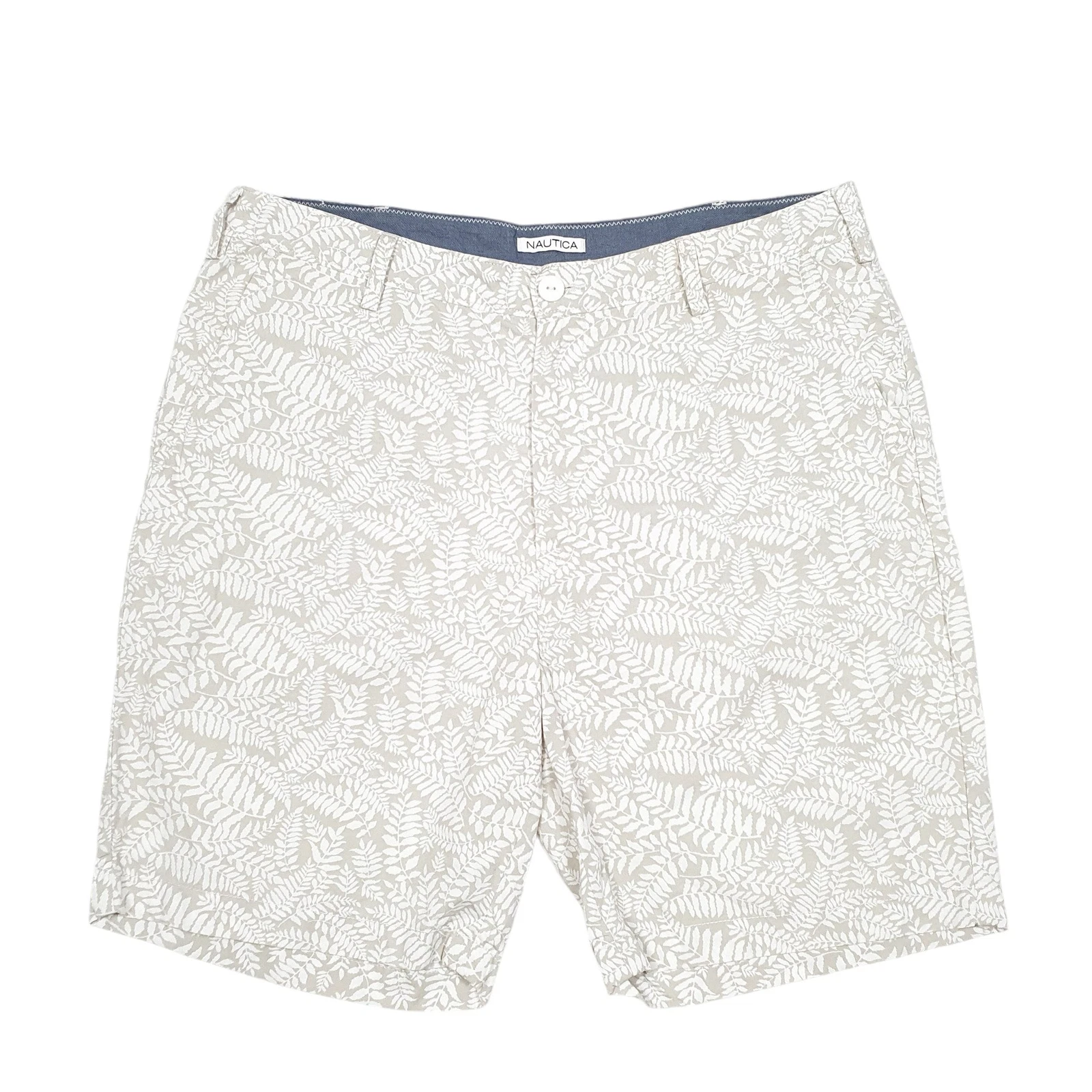 NAUTICA Fern Print Leaf Beige Chino Cotton Shorts Mens W36