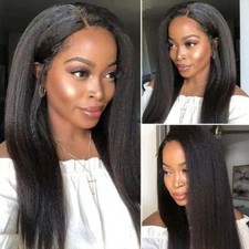Long Yaki Straight Human Hair Wigs Black Afro Lace Front Wigs Glueless Soft Wigs