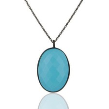 Natural Turquoise Birthstone Jewelry Pendant Black Rhodium 925 Sterling Silver