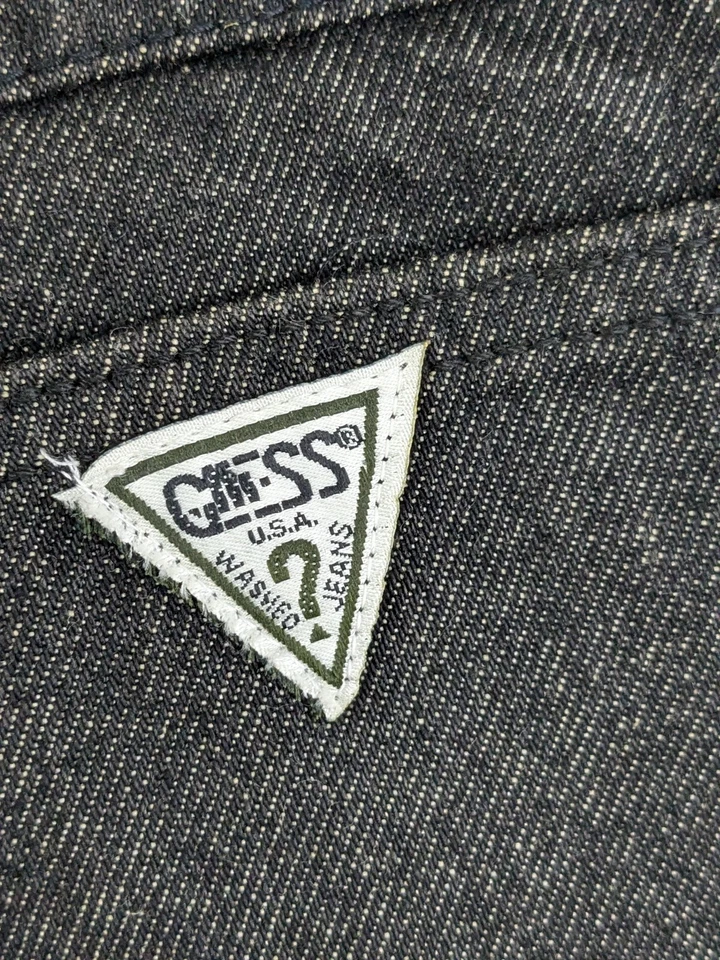 复古 20 世纪 80 年代 Guess 牛仔裤 28x34 高腰锥形腿黑色炭黑色牛仔美国  — 第 4/4 张图片