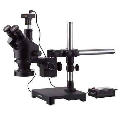 AmScope 3.5X-90X Trinocular Stereo Zoom Microscope + Boom + LED + 5MP Camera