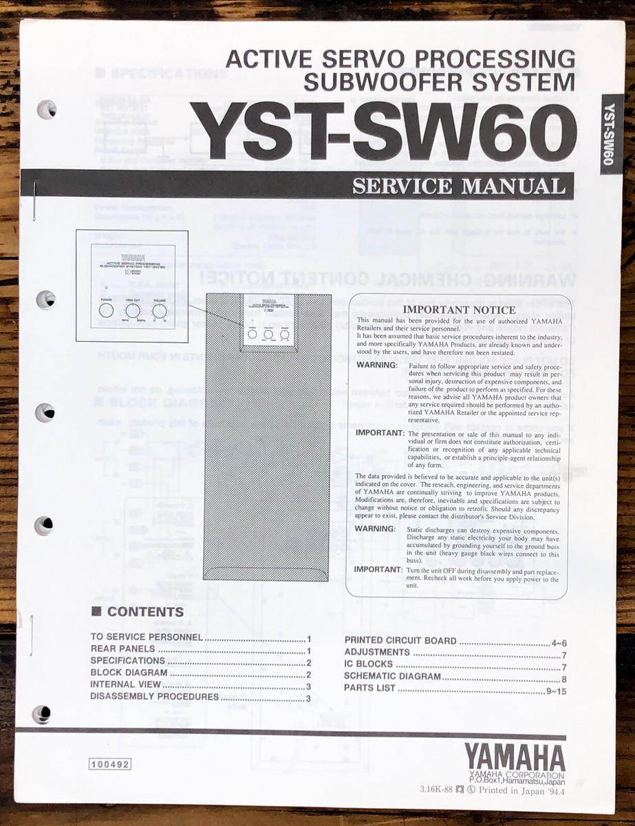 Yamaha YST-SW60 Subwoofer Service Manual *Original* | eBay