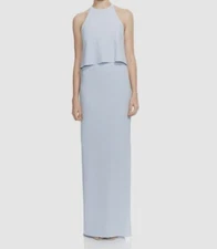 $395 Halston Heritage Womens Blue Draped-Back Column Gown Dress Size 12