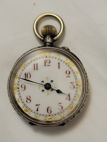 Gold Inlaid Enamel Ladies Pocket Watch 