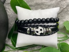 2 PC Soccer Leather Bracelet Stackable Adjustable Tie New Free Ship B2814