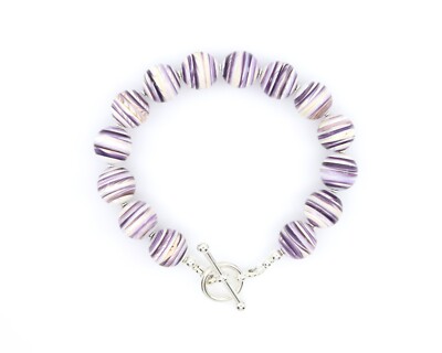 12mm Plum Purple Wampum Quahog Shell Bracelet | Sterling Silver Toggle Clasp