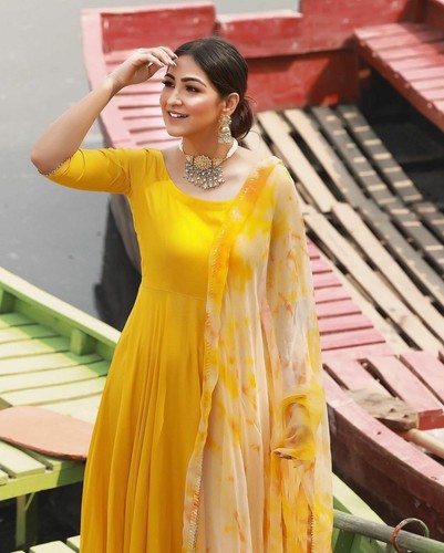 reyon yellow Anarkali Long Gown Kurti 