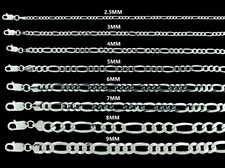 Real 925 SOLID Sterling Silver Italian FIGARO LINK Chain Bracelet or Necklace
