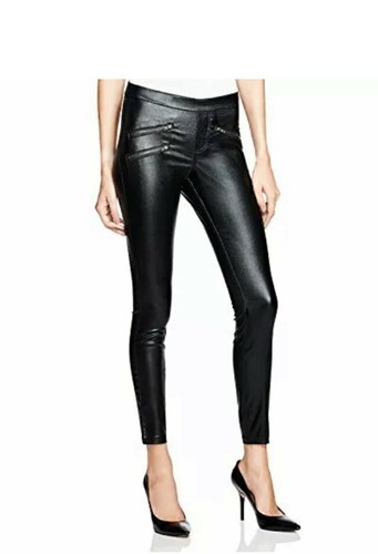 Hue Zipped Glossy Denim Black Leggings 