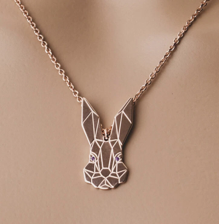 Rose gold rabbit necklace deals