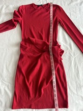 Shein Red Dress Short Ribbed Tie Front Long Sleeve XS