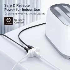 [UL Listed]  2-Pack 16 AWG 2 Prong Extension Cord 6 Ft, 13A 3-Outlet Extensio...