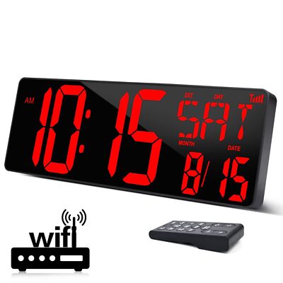 XREXS Large Digital Wall Clock WiFi Sync, 16.5 in Large Display