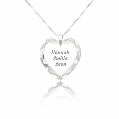 Heart Necklace 925 Sterling Silver Swarovski Elements Heart Crystal Engraved Up To 4 Names