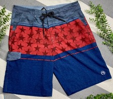 Ocean Current Red  Blue Men's Swim Trunks Board Shorts Size 32