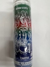 7 SAINTS 7 COLOR UNSCENTED PILLAR CANDLE IN GLASS (7 SANTOS)