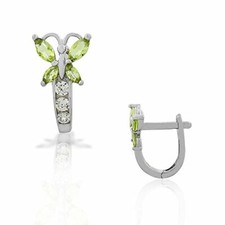 925 Sterling Silver White Green CZ Butterfly Hoop Huggie Small Earrings