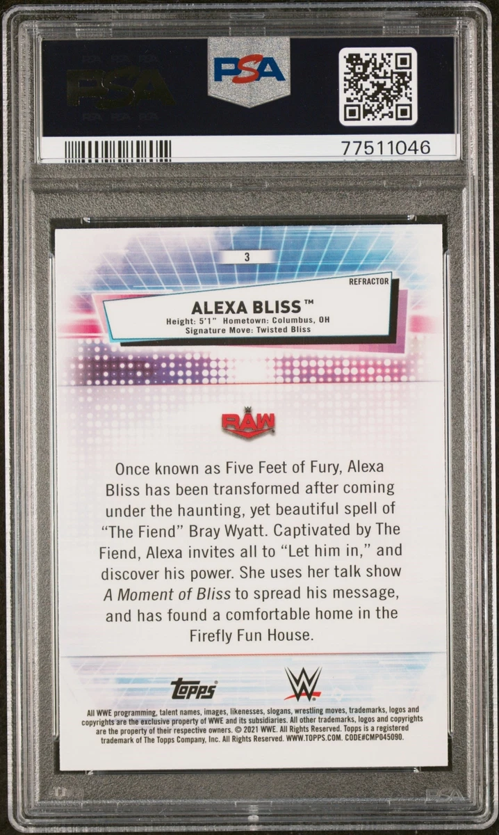 2021 TOPPS CHROME WWE REFRACTOR ALEXA BLISS 3 PSA 10
