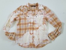 Upcycled Distressed Bleached Hand Dyed Ombre Country Grunge Rockabilly Shirt M