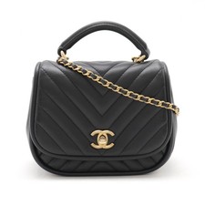 Chanel Chevron V-Stitch Top Handle Bag Women Black One Size