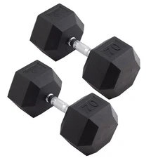 Body Sport Rubber Encased Hex Dumbbell Weight, 70 lb. (Pair) - Chrome, Anti-Slip