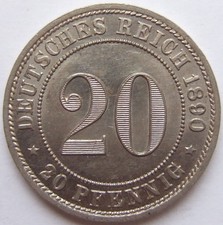 Coin German Empire Kaiserreich 20 Pfennig 1890 A in Uncirculated