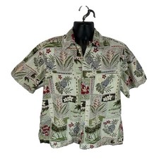 Go Barefoot Hawaiian Shirt Tropical Floral Size Large USA Made Cotton Cruise