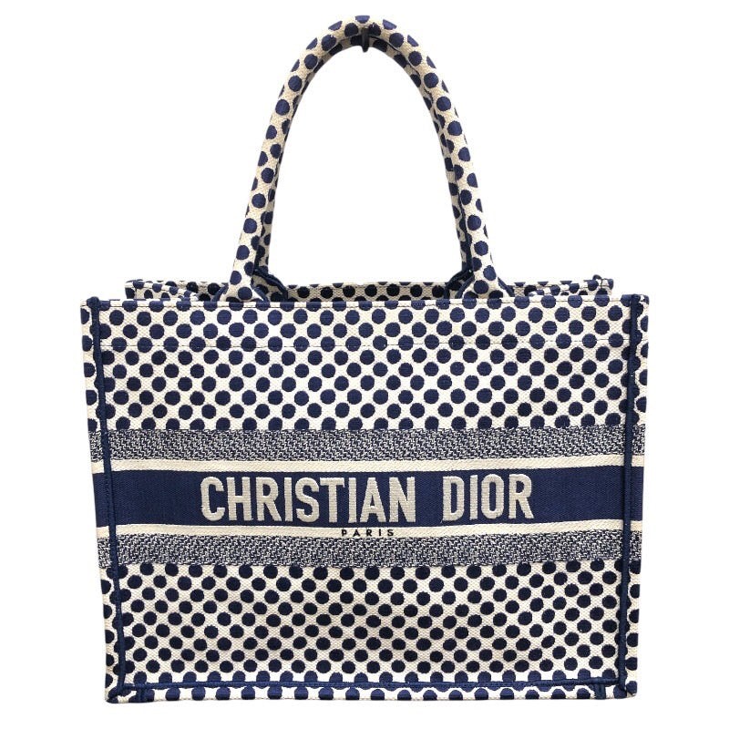 Christian Dior Medium Book Tote in Navy Polka Dot Canvas with Embroidery M1296 #2226