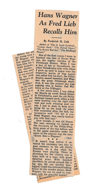 HONUS HANS WAGNER As FRED LIEB Recalls Him 1948 Chicago Tribune Book Review