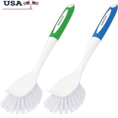 Sturdy Kitchen Scrub Brush W/ Scraper Ergonomic Long Handle Dish Cleaning New