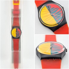 Swatch Gent GB113 Waipitu 1987 NOS Vintage Original Swiss Made Red Yellow