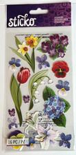 STICKO STICKERS COLORFUL GLITTERED FLOWERS MULTI-COLOR FLORAL MEDLEY 16PCS