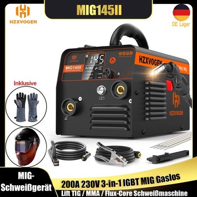 200A Profi Fülldraht-Schweißgerät Gaslos MIG TIG ARC Kombigerät 230V&Schweißhelm