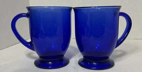 Vintage pair of Anchor Hocking Cafe Cobalt Blue Glass Mugs
