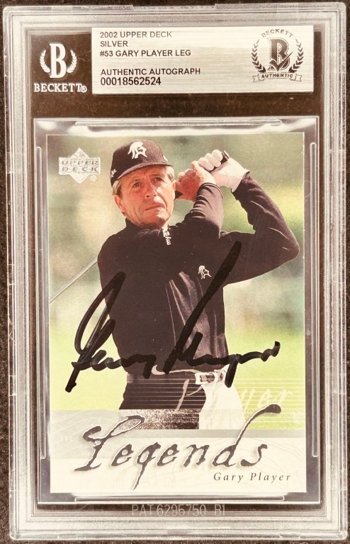 Gary Player autographed signed 2002 Upper Deck UD Legends PGA golf card BAS slab