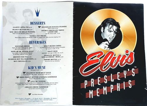 Elvis Presley's Memphis Tennessee restaurant menu Beale Street burger banana - Picture 2 of 7