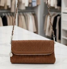 Deux Lux Crossbody Shoulder Woven Leather Bag Purse Brown Super Soft