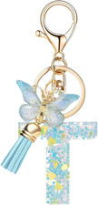 Fashion Alphabet Initial Letter Keychain Tassel Butterfly Pendant Key Ring for P
